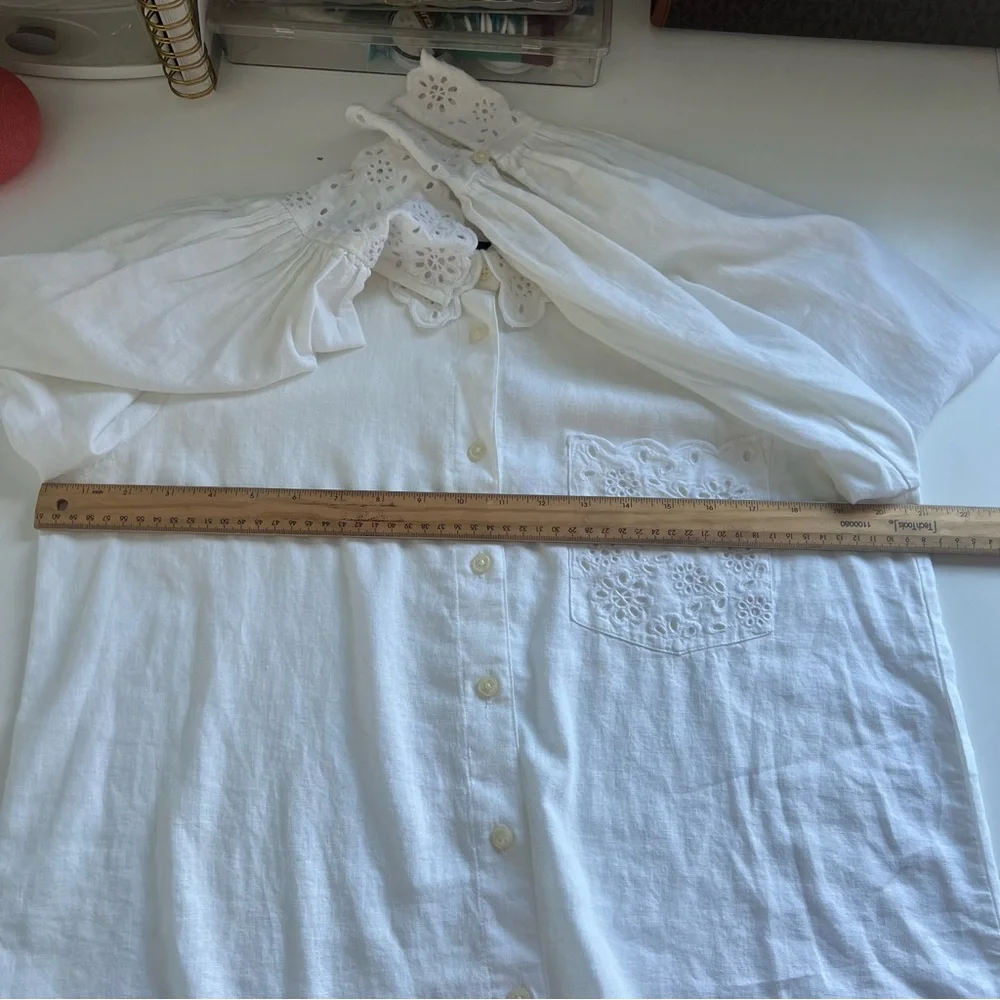 Ann Taylor Elegant White Eyelet Blouse Classic Size M NWT - Picture 14 of 15